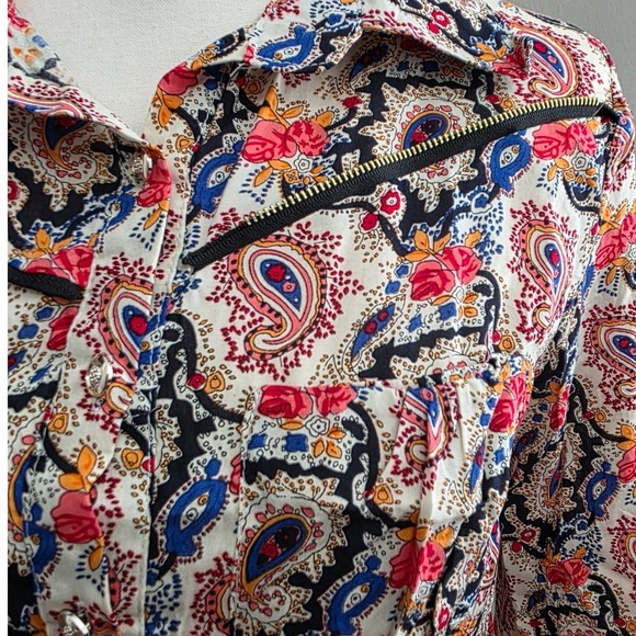 Runway Paris Womens Paisley Floral Cotton 3/4 Sleeve Henley Top Western Office - Picture 10 of 12